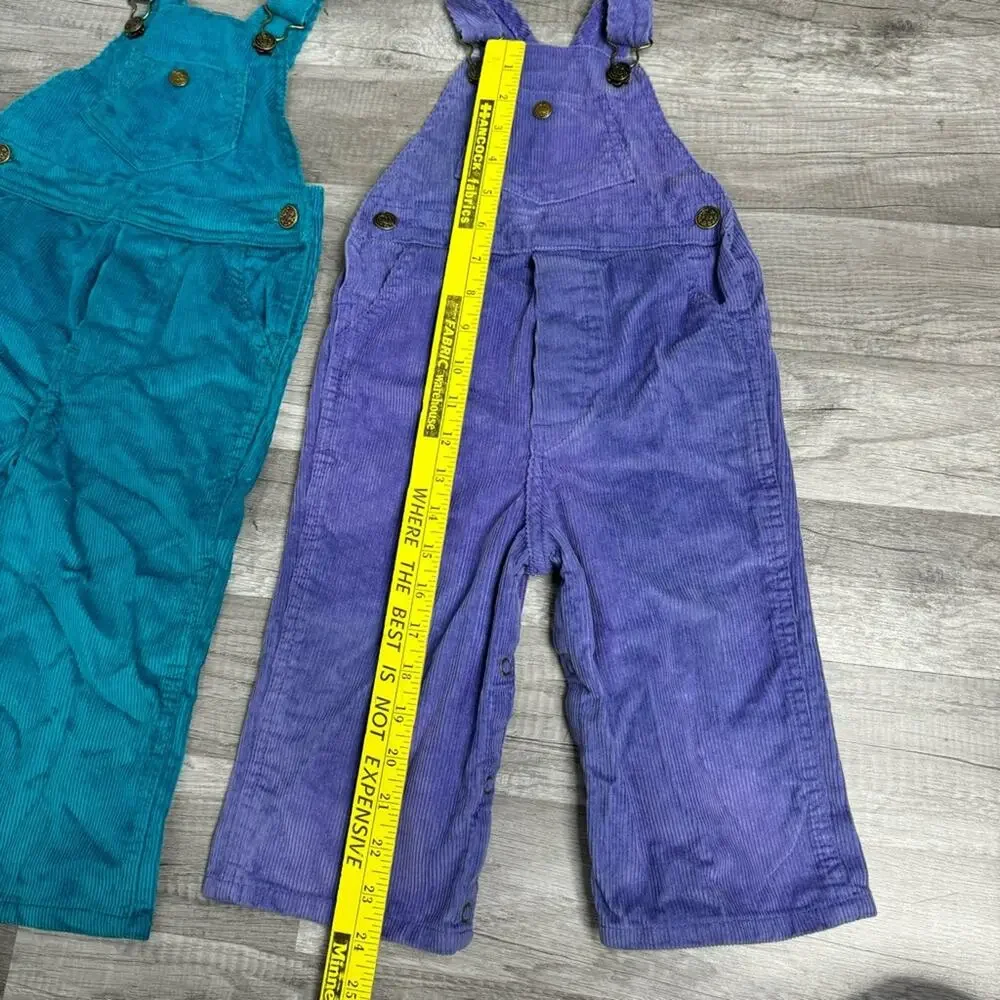 Vintage Corduroy Baby Overalls Montgomery Ward Two Pairs Lot 2T/XL Purple Teal